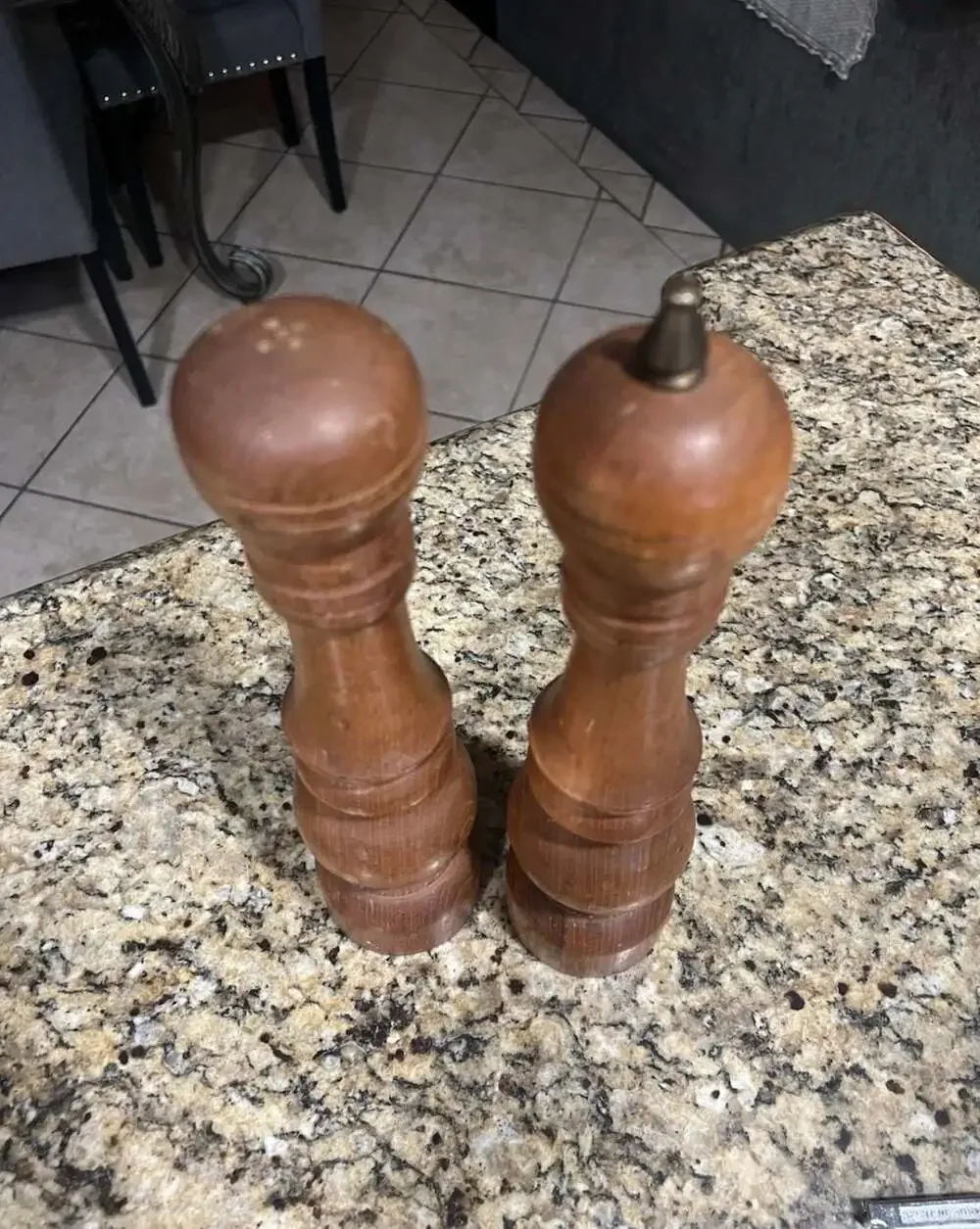 Vintage Mid Century Modern Turned Wood Salt Shaker and Pepper Grinder Mill Set